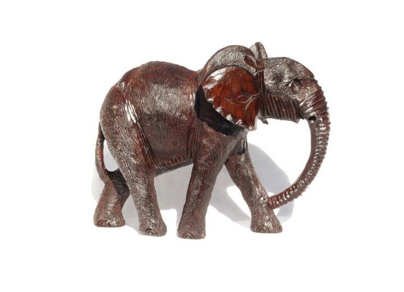 Large Life like Elephant Ironwood Sculpture. Zimbabwean hand carved fully detailed art figurines. African Big Five gifts Shipping Express