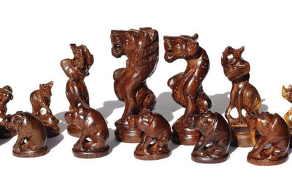 African Big Five Animals Chess Set. Amazing Zimbabwean handcarved Masterpieces. Olive and Ebony Wood Art Gifts.