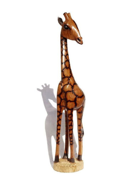 Set of 5 Fine Art Olive Wood Burnt Giraffe Herd standing mini figurines. Zimbabwean Carved Artwork. Home/office decor African animals gifts