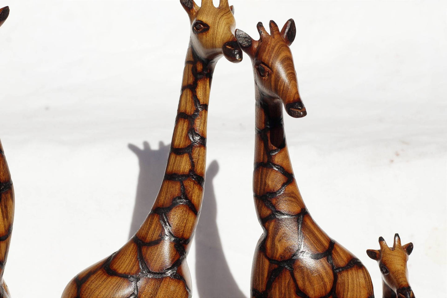 Set of 5 Fine Art Olive Wood Burnt Giraffe Herd standing mini figurines. Zimbabwean Carved Artwork. Home/office decor African animals gifts