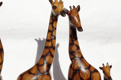 Set of 5 Fine Art Olive Wood Burnt Giraffe Herd standing mini figurines. Zimbabwean Carved Artwork. Home/office decor African animals gifts