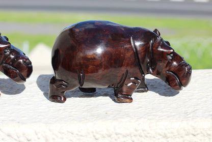 Ironwood Carved Hippo Sculpture. Malawian style home Decor figurines. Unique African Handcarved gift items. Ready to Ship Express Worldwide