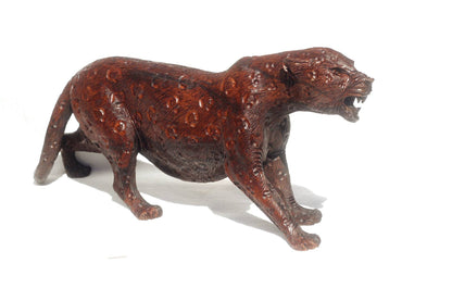 Fine Art Leopard Ironwood Handcarved Masterpiece. Zimbabwean Lifelike big cats gifts. African Big Five Animals, Express Shipping Worldwide