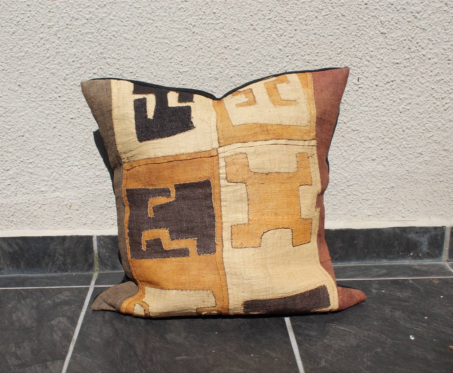 Kuba Clothe Mixed colour and design Cushion Cover. Authentic Natural handwoven raffia fibers fabric ready to ship Express Worldwide.