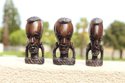 Set of 3 Carved Iron wood African Maasai men heads. Smooth hand carved Sculptures. African Home/office interior decor Christmas Gifts