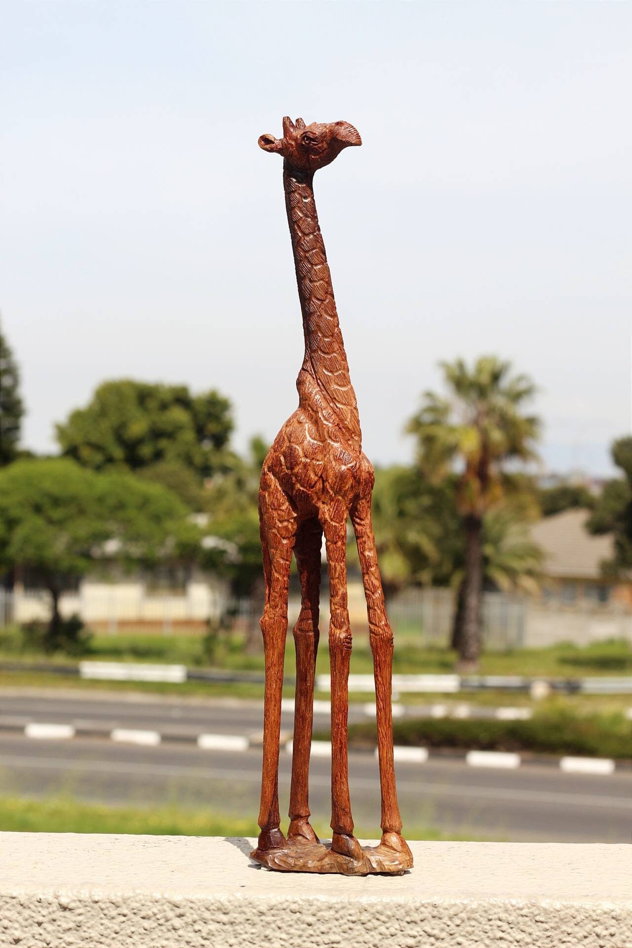 Fine Art Lifelike Iron Wood Giraffe slim figurine. Tall Zimbabwean Carved Art Sculpture. Home/office decor Unique African animals gifts