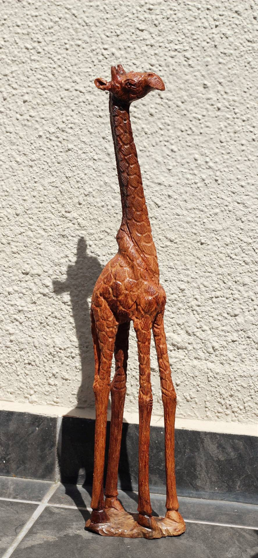 Fine Art Lifelike Iron Wood Giraffe slim figurine. Tall Zimbabwean Carved Art Sculpture. Home/office decor Unique African animals gifts