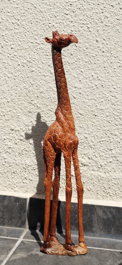 Fine Art Lifelike Iron Wood Giraffe slim figurine. Tall Zimbabwean Carved Art Sculpture. Home/office decor Unique African animals gifts