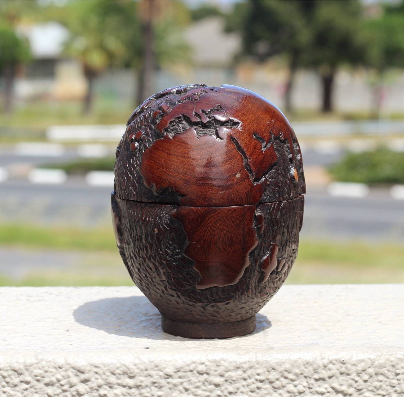 Ebony Wood World Map Handcarved Jewelry Box. Unique African Handmade Christmas Gifts from Mozambique. Ready to Ship Worldwide