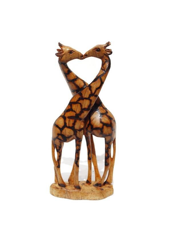 Custom Order Kissing Giraffes Lovers Olive Wood Art figurine. Zimbabwean handcarved Sculpture with a heart shape design. Home/office Unique African gifts