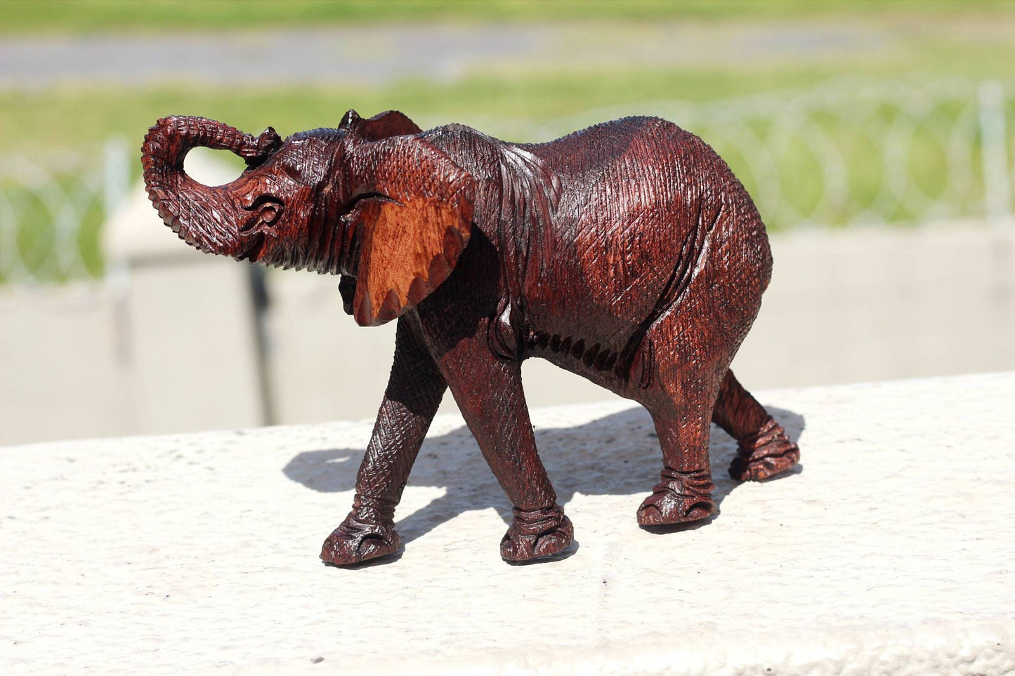 Fine Art Elephant Ironwood Sculpture. Zimbabwean handmade fully detailed lifelike figurine. African Big Five Art gifts Shipping Express