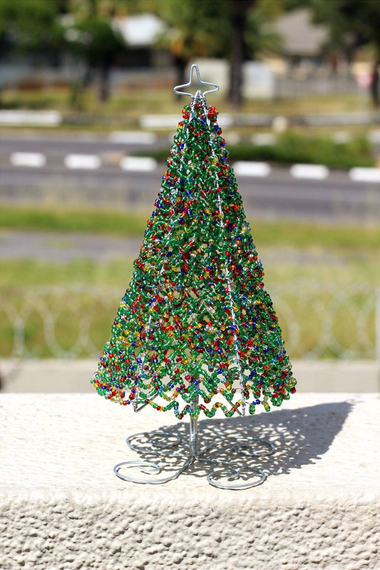 Beads and wire Christmas Tree. Home Decor ornaments, handmade by JNGcape. Shipping Worldwide, unique gift ideas. Colorful Christmas artwork