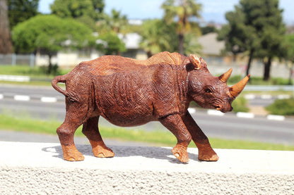 Large Lifelike Light and dark brown detailed Ironwood Rhino Figurine. Handcarved walking Art Masterpiece. Home/Office Decor Christmas Gift