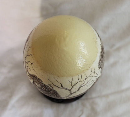 African Big Five Painted Scrimshaw Large Ostrich Egg. Big 5 full animals art on Shell Ornament. Unique African Christmas Gifts ready to Ship