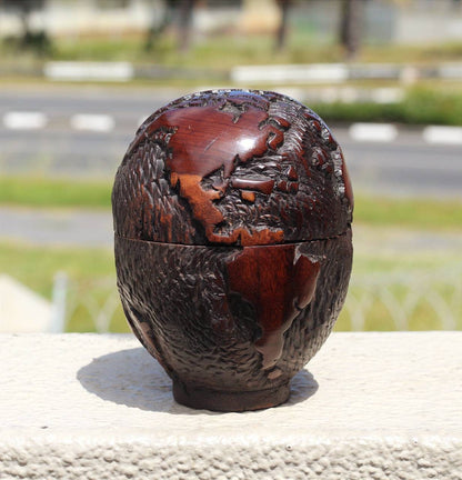 Ebony Wood World Map Handcarved Jewelry Box. Unique African Handmade Christmas Gifts from Mozambique. Ready to Ship Worldwide