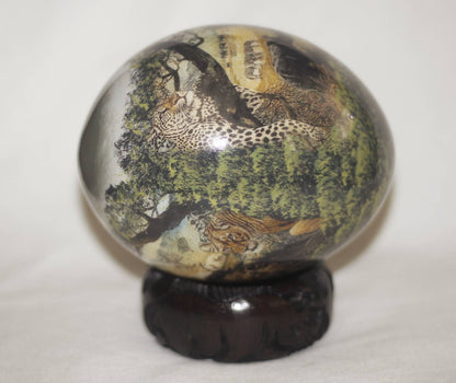 Decoupage Ostrich Egg with African big 5 Animals, Antelopes, giraffes, Zebras. Unique print and painting Christmas Gifts, Ready to Ship