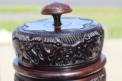 Large Iron Wood Handcarved Jewelry Box. It's 1 Carved to look like 2 stacked bowls. Unique African Handmade ready to Ship Christmas Gifts.