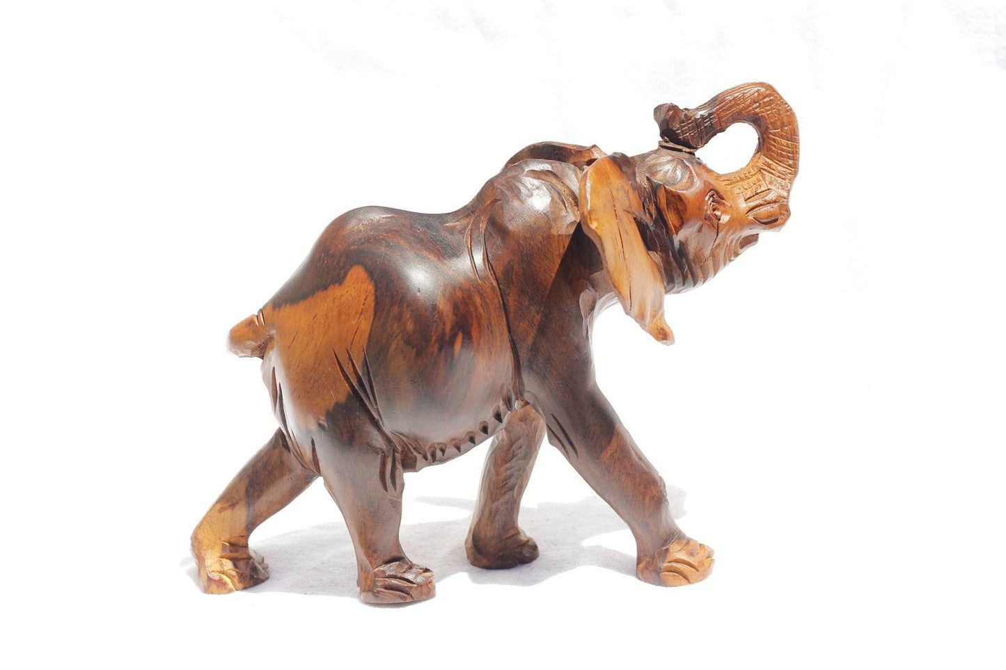 Smooth Fine Art Carved Elephant ironwood interior/Office Décor. Unique African Christmas gifts. Walking Trunk Up elephant. Ready to Ship