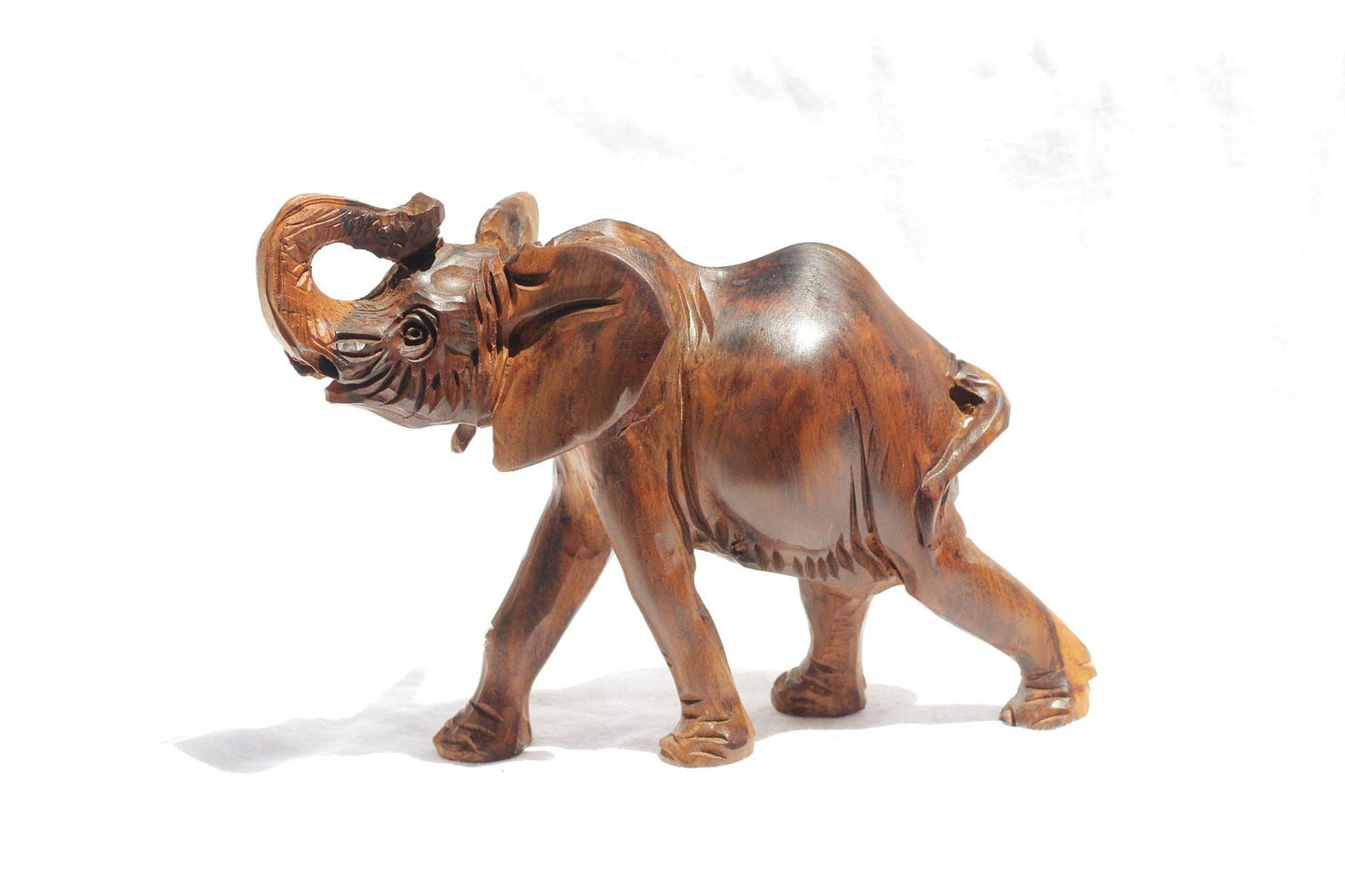 Smooth Fine Art Carved Elephant ironwood interior/Office Décor. Unique African Christmas gifts. Walking Trunk Up elephant. Ready to Ship