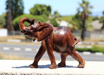 Smooth Fine Art Carved Elephant ironwood interior/Office Décor. Unique African Christmas gifts. Walking Trunk Up elephant. Ready to Ship