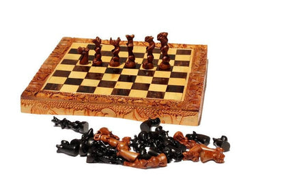 African Big Five Animals Chessboard Art. Ebony and Olive Wood Hand Carved Gaming board. Square Brown Christmas gifts. Express DHL Shipping