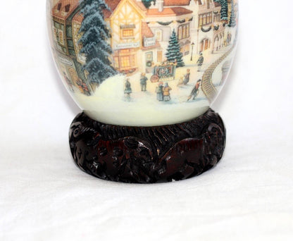 Christmas themed North Pole Ostrich Egg Decoupage and a Big 5 Carved Wood ring Stand. Ready to Ship Gifts.