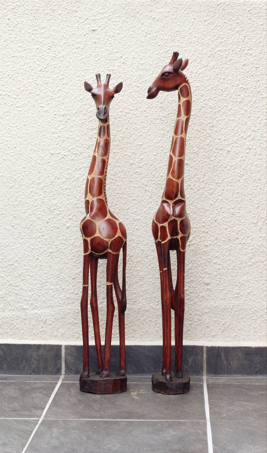 Fine Art Toney Red Rouge Olive Wood Gouged Giraffe standing figurine. Tall Zimbabwean Carved Art Sculpture. Home/office handmade Gifts decor