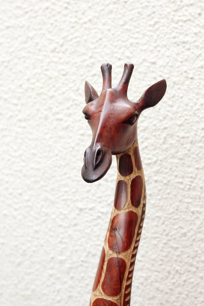 Fine Art Toney Red Rouge Olive Wood Gouged Giraffe standing figurine. Tall Zimbabwean Carved Art Sculpture. Home/office handmade Gifts decor