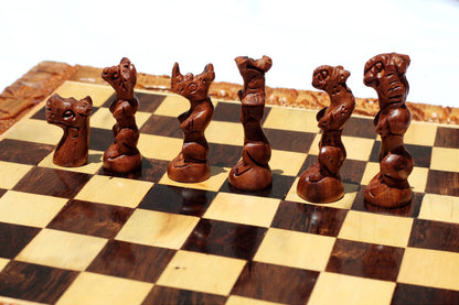 African Big Five Animals Chessboard Art. Ebony and Olive Wood Hand Carved Gaming board. Square Brown Christmas gifts. Express DHL Shipping