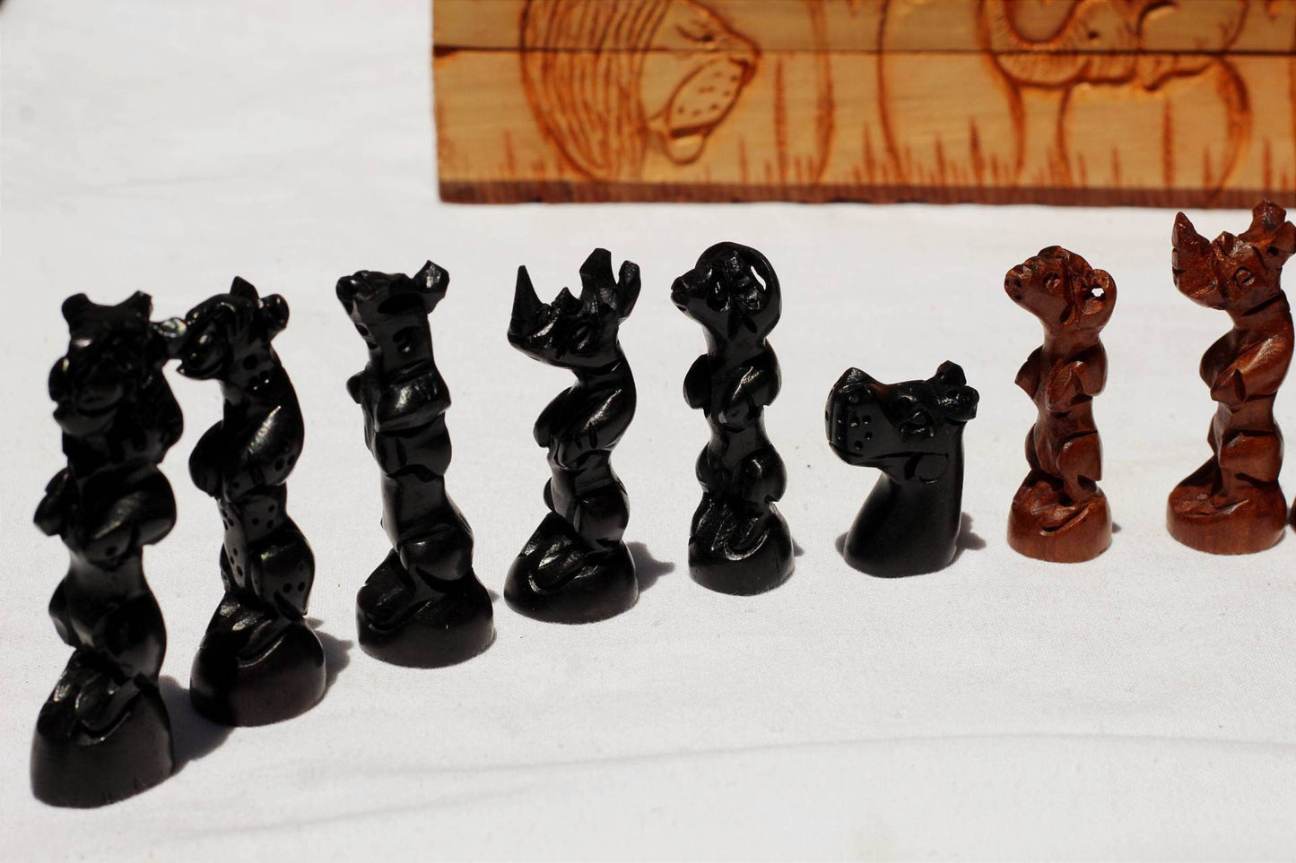 African Big Five Animals Chessboard Art. Ebony and Olive Wood Hand Carved Gaming board. Square Brown Christmas gifts. Express DHL Shipping