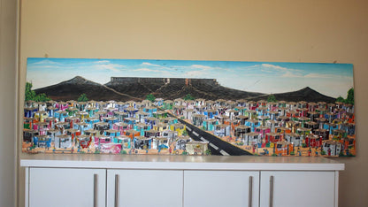 Extra Large Oil paintings on Chip board. South African l Townships Art, Cape Town Table Mountain Gifts for Conference room/ Hotel wall Decor