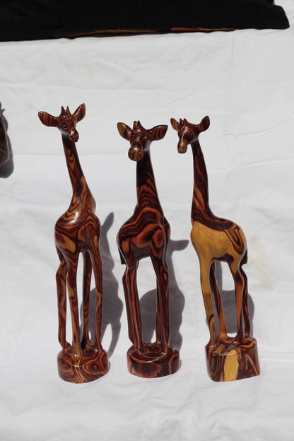 Smooth Carved Authentic Zebrawood Giraffe standing figurines. Comes as Single, Pair or Set of 3. African animals art, ready to Ship gifts