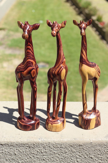 Smooth Carved Authentic Zebrawood Giraffe standing figurines. Comes as Single, Pair or Set of 3. African animals art, ready to Ship gifts