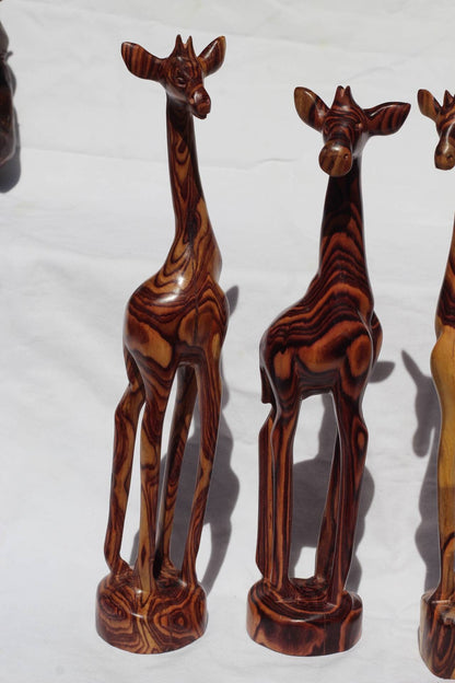 Smooth Carved Authentic Zebrawood Giraffe standing figurines. Comes as Single, Pair or Set of 3. African animals art, ready to Ship gifts