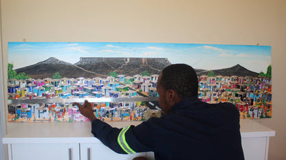 Extra Large Oil paintings on Chip board. South African l Townships Art, Cape Town Table Mountain Gifts for Conference room/ Hotel wall Decor