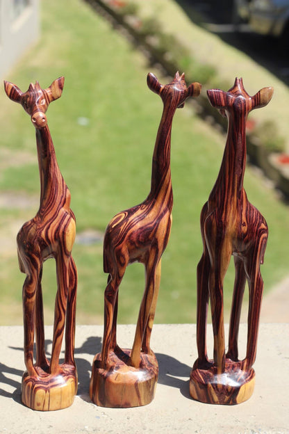 Smooth Carved Authentic Zebrawood Giraffe standing figurines. Comes as Single, Pair or Set of 3. African animals art, ready to Ship gifts