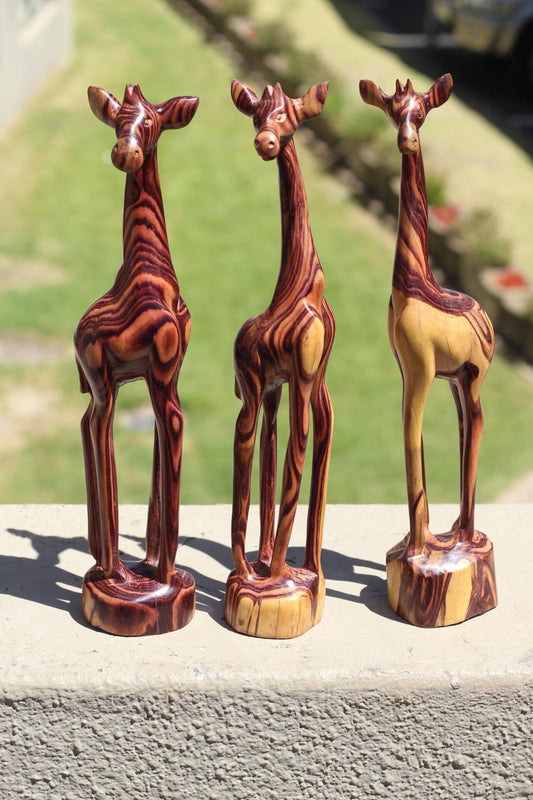 Smooth Carved Authentic Zebrawood Giraffe standing figurines. Comes as Single, Pair or Set of 3. African animals art, ready to Ship gifts