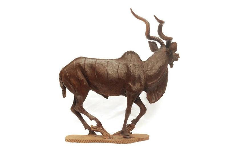 Large Fine Art Eland /Kudu Ironwood Handcarved figurine. Zimbabwean Antelope Carving. Detailed Safari Animal Masterpiece. Ready to Ship gift