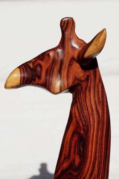 Giraffe neck and head Fine Art Genuine Zebra Wood sculpture. Office/home table decor. 15 inch Tall unique African gifts, Zambian handcarved