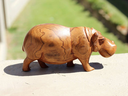 Olive wood Zimbabwean handcarved Hippo figurines. African Safari animals Art Decor. Handcrafted home/office decoration ready to ship gifts