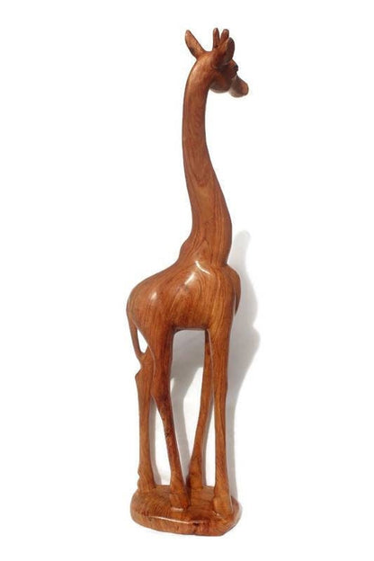 Fine Art Giraffenfigur aus glattem Teakholz. Große geschnitzte Skulptur aus Sambia. Heim-/Bürodekor. Einzigartige afrikanische Tiere. Kunstgeschenke
