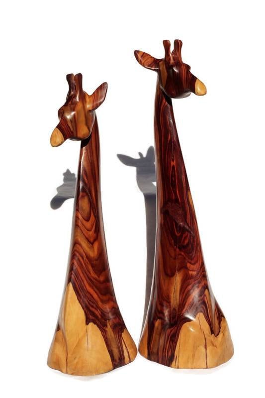 Sculpture en bois de zèbre véritable avec cou et tête de girafe. Décoration de table pour bureau/maison. Cadeaux africains uniques de 15 pouces de haut, sculptés à la main en Zambie