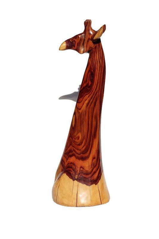 Sculpture en bois de zèbre véritable avec cou et tête de girafe. Décoration de table pour bureau/maison. Cadeaux africains uniques de 15 pouces de haut, sculptés à la main en Zambie