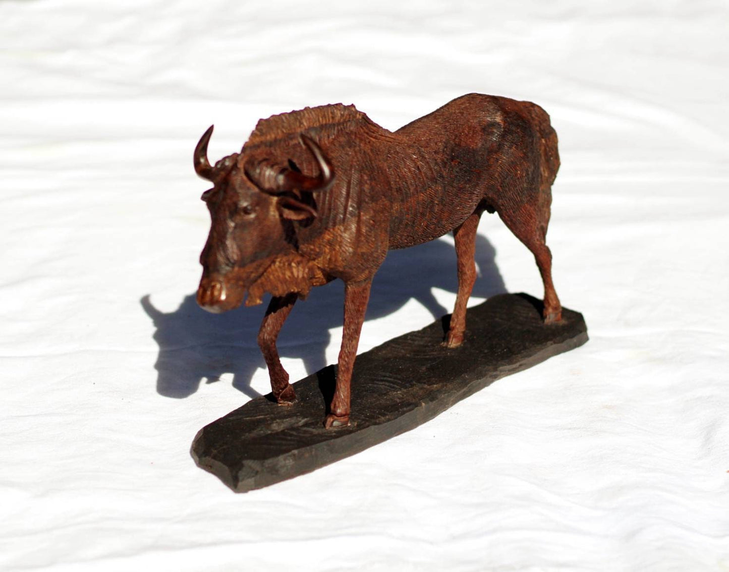 Fine Art Wildebeest Ironwood Handcarved figurine. Zimbabwean Antelope Carving. Detailed Safari Animal Masterpiece made from Solid hard Wood.