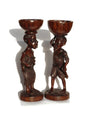 Large 10" African Village Couple candle Stands. Malawian Handcarved Ironwood Candlestick Holders. Ready to ship unique handmade Art Gifts