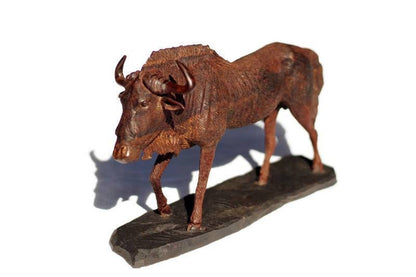 Fine Art Wildebeest Ironwood Handcarved figurine. Zimbabwean Antelope Carving. Detailed Safari Animal Masterpiece made from Solid hard Wood.