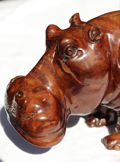 Extra Large Lifelike smooth Ironwood Hippopotamus Masterpiece. African Hand carved Hippo Art figurine / Decor. Weighs 14kgs, 50×26×22cm.