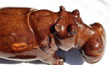 Extra Large Lifelike smooth Ironwood Hippopotamus Masterpiece. African Hand carved Hippo Art figurine / Decor. Weighs 14kgs, 50×26×22cm.