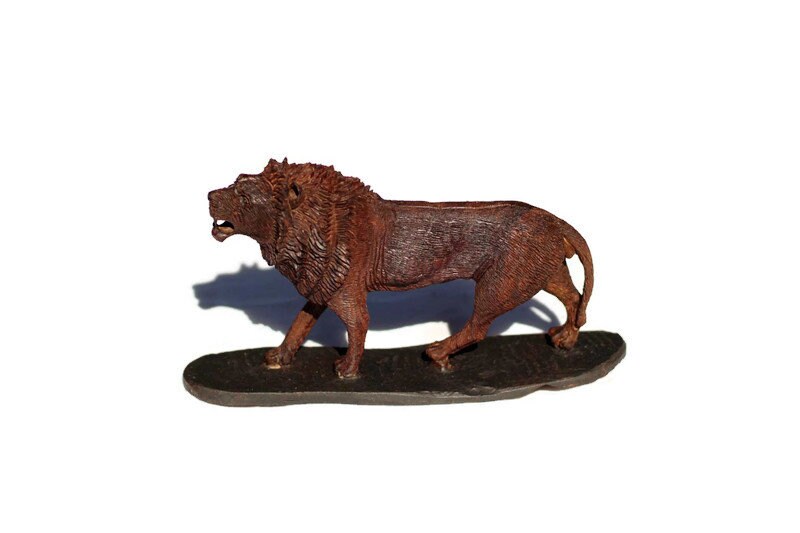 Fine Art Lifelike Lion King Handcarved Ironwood Masterpiece. Zimbabwean fully detailed handmade Walking/Roaring figurine. African Art Decor