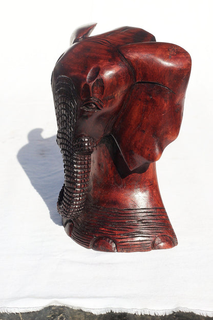 Elephant head and foot Trophy Smooth Mukwa Wood Table Decor. Zimbabwean Handcarved brown African Big Five home/office gifts. Ready to Ship